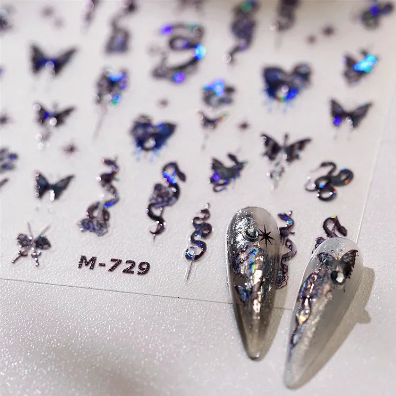 Dark Sword Coiled Snake Cross Butterfly Wing Starburst Starlight Gothic Reptile Animals Nail Art Sticker Festival Manicure Decal (ONLINE ORDER ONLY)