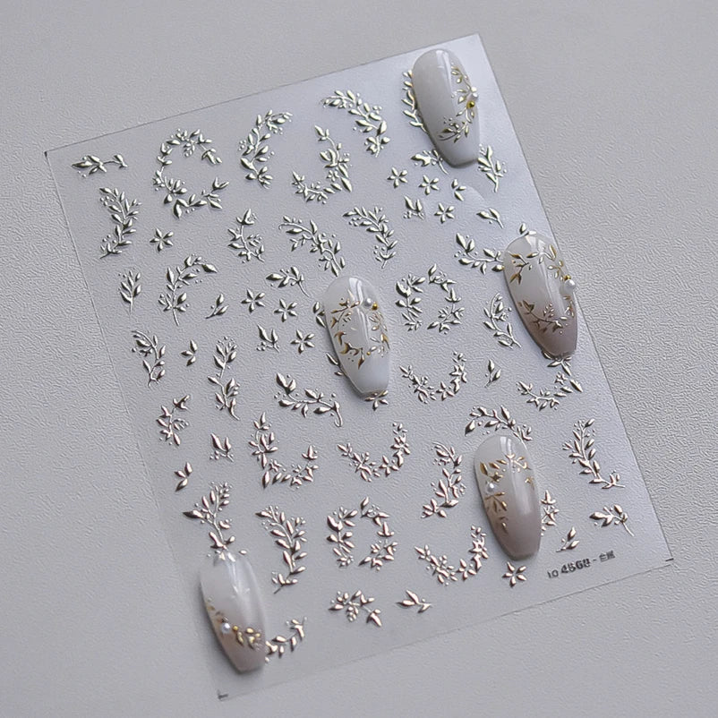 Hot Stamping Silver Rose Gold Tender Leaf Branches Flower Slash Leaves Maple Leaves Ginkgo Plant Flower Nail Art Stickers Decals (ONLINE ORDER ONLY)