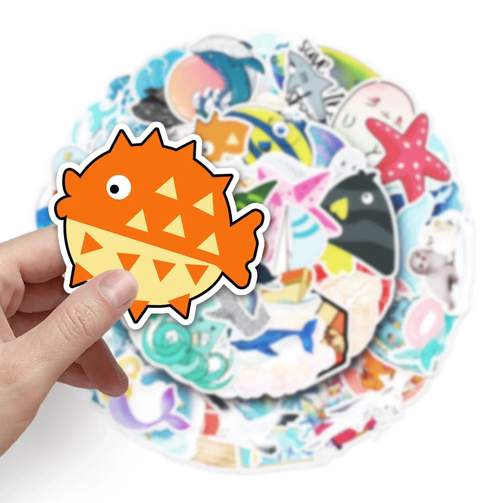 50Pcs Ocean Cartoon Waterproof Vinyl Stickers for Skateboard Snowboard (ONLINE ORDER ONLY)