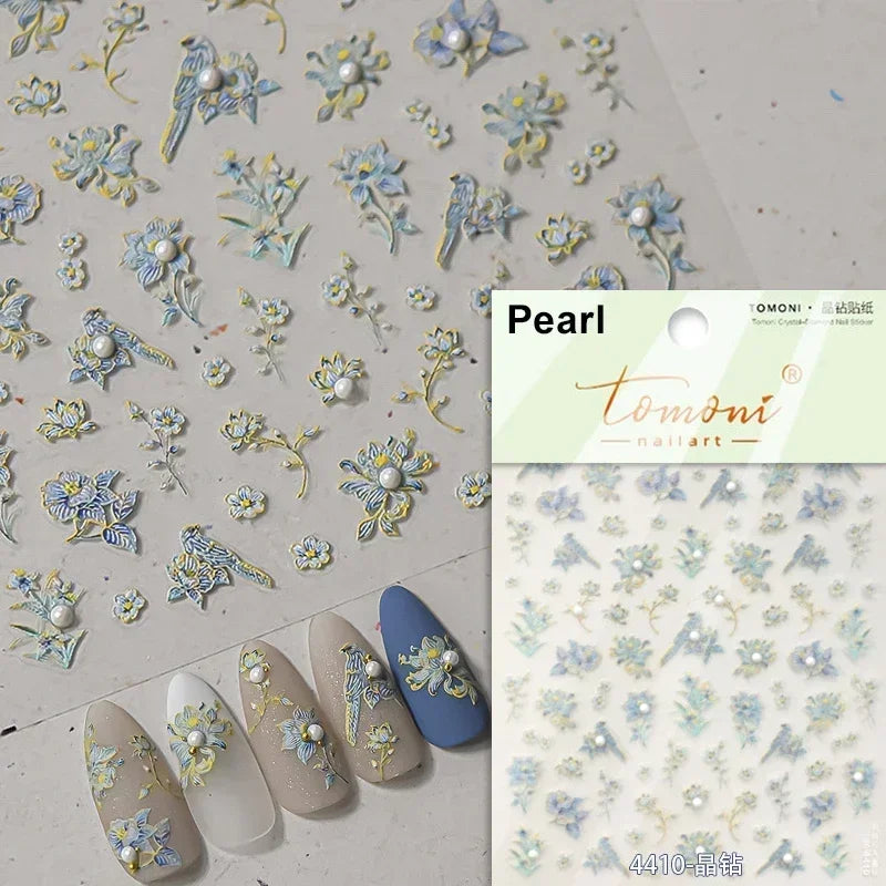 Charming Blue Sparrow Feather Rhinestone Wings Peacock Sparrow Dreamy Jelly Stars Self Adhesive Nail Art Stickers Manicure Decal (ONLINE ORDER ONLY)