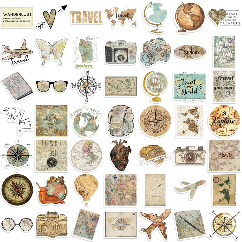 50PCS Travel The Map Stickers Cartoon Graffiti Decoration Skateboard Laptop Notebook Luggage Waterproof Decal Toy (ONLINE ORDER ONLY)
