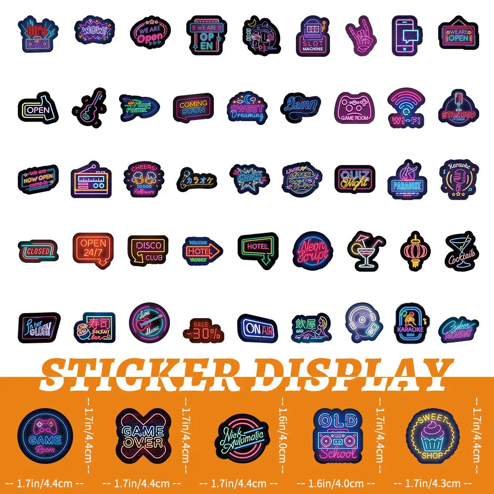 10/30/50/100pcs Cool Neon Light Cartoon Graffiti Stickers Decoration Laptop Fridge Diary Travel Luggage Stationery Sticker Toys (ONLINE ORDER ONLY)