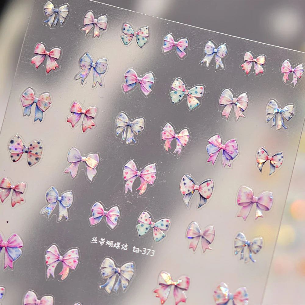 Colourful Grid Bowknot Charming Silk Ribbon Tie Chic 5D Self Adhesive Nail Art Sticker Sparkle Crystal Rhinestone Manicure Decal (ONLINE ORDER ONLY)