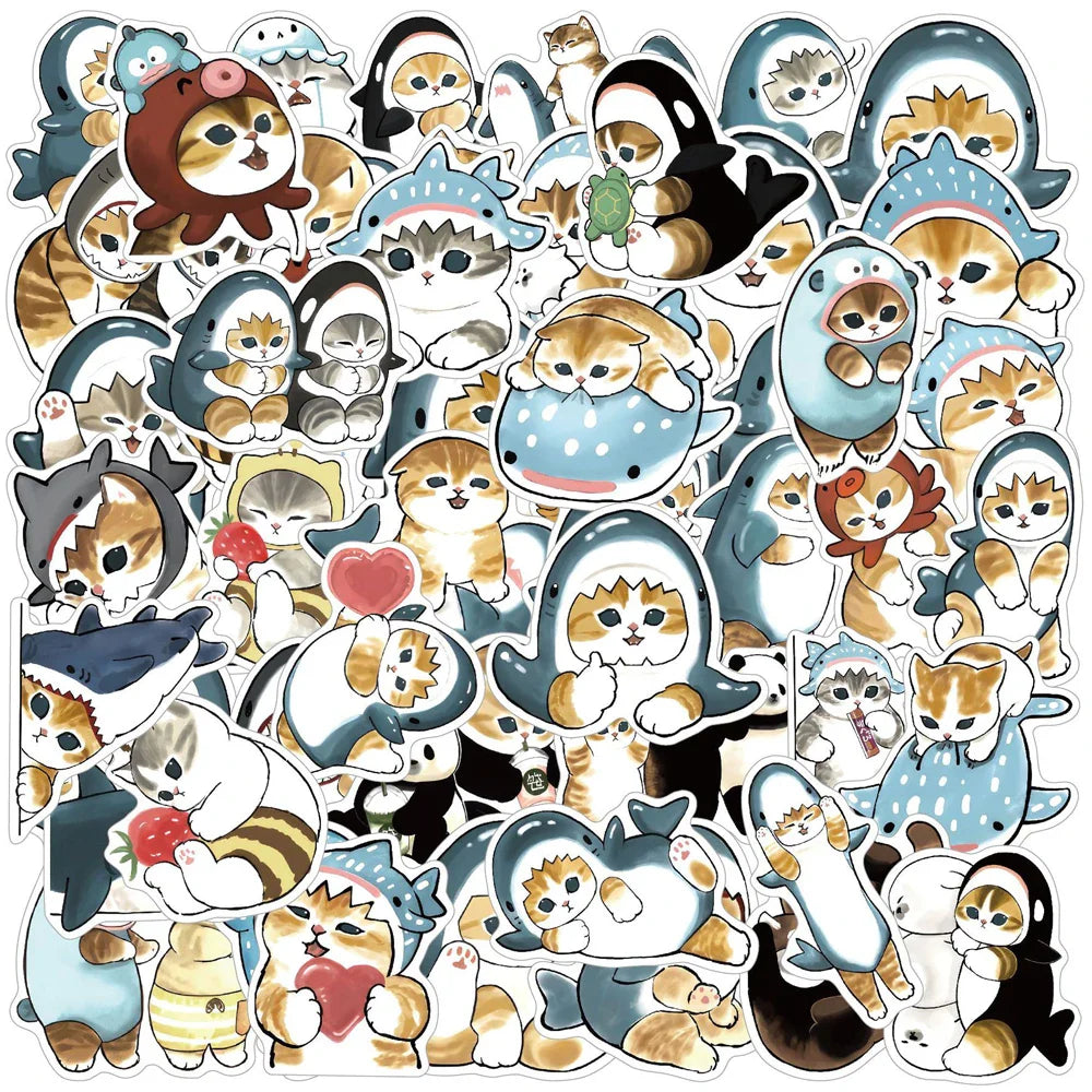 Shark Hooded Cat Stickers 10/30/50PCS for Laptop, Phone, Suitcase, Scrapbooking, Stationery, Gift (ONLINE ORDER ONLY)