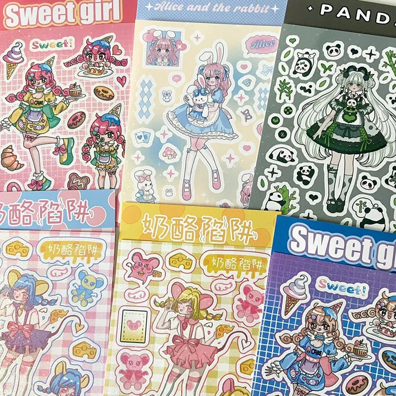 Cute Rabbit Panda Girl Stickers Diary Scrapbooking DIY Album Decoration Sticker Aesthetic Personalized Kawaii Korean Stationery (ONLINE ORDER ONLY)