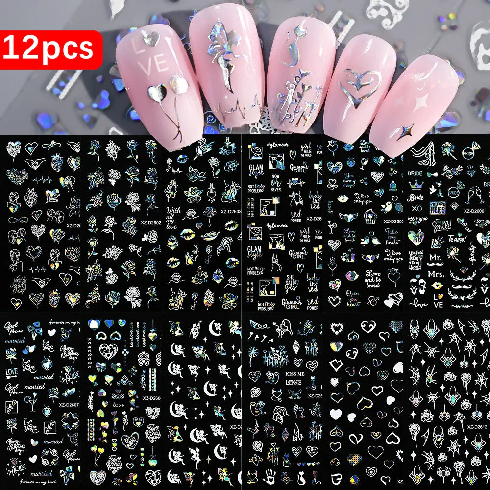 12PCS French Tassel Crescent Moon Arc Self Adhesive Nail Art Sticker 3D French Kiss Crescent Nail Stickers Lines Manicure Decals (ONLINE ORDER ONLY)