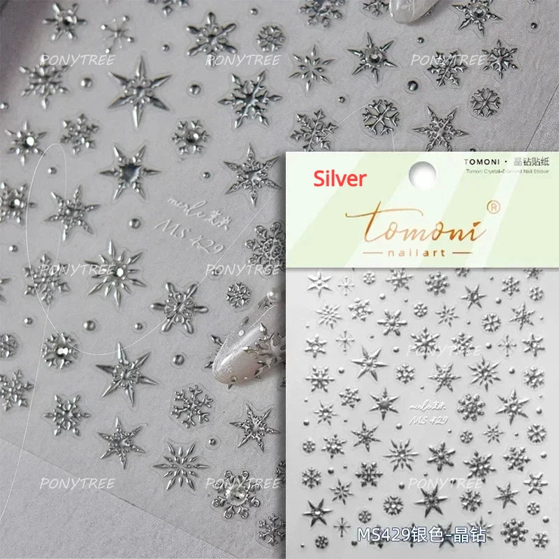 Hot Stamping Christmas Tree Bell Bowknot Cane Snowman Star Adhesive Nail Art Stickers Snowflake Glitter Powder Manicure Decals (ONLINE ORDER ONLY)