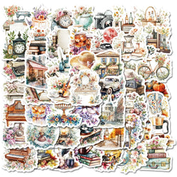 10/50PCS Aesthetic Retro Flowers World Art Graffiti Stickers Cute Girls Decals DIY Refrigerator Phone Laptop Luggage Sticker Toy (ONLINE ORDER ONLY)