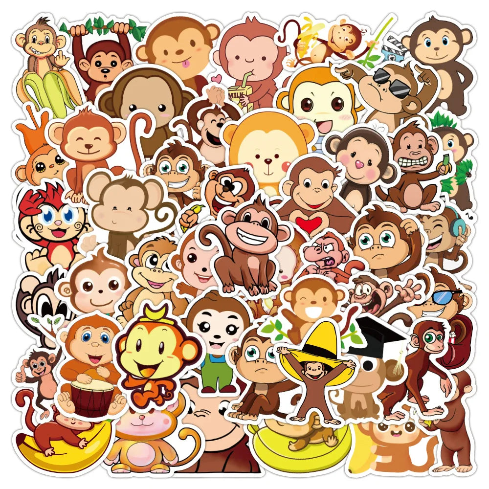 Monkey Cartoon Graffiti Stickers - Cute Animal Decals for Kids, Motorcycle, Water Bottle (10/30/50pcs) (Online Order Only)