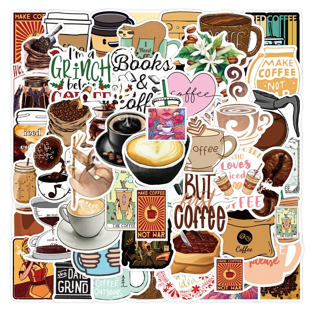 Retro Cartoon Coffee Stickers Waterproof DIY Luggage Notebook Graffiti (Online Order Only)