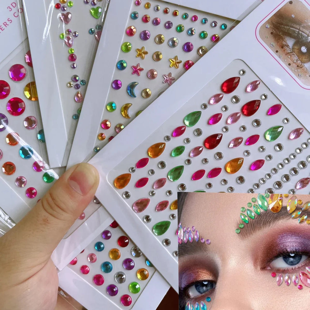 5Pcs Coloful Glitter Face Jewelry Sticker Crystal Eye Body Face Jewels Bady Makeup Tools Temporary Self-Adhesive Nail Rhinestone (ONLINE ORDER ONLY)