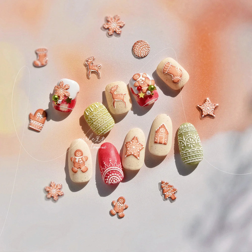 Bowknot Glove Socks Elk House Gingerbread Man Self Adhesive Nail Art Stickers Snowflake Christmas Tree Rhinestone Manicure Decal (Online Order Only)