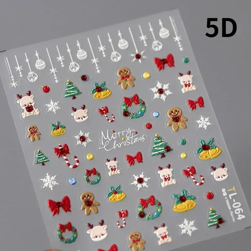 Snowman Apple Stars Gift Bell Snowflake Christmas Tree 3D Jelly Self Adhesive Nail Art Stickers Santa Claus Xmas Manicure Decals (ONLINE ORDER ONLY)