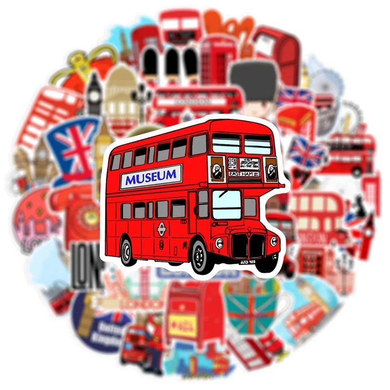 10/30/50PCS Red London Sticker Aesthetic PVC DIY Children's Korean Stationery School Supplies Decoration Scrapbooking for Kids (ONLINE ORDER ONLY)