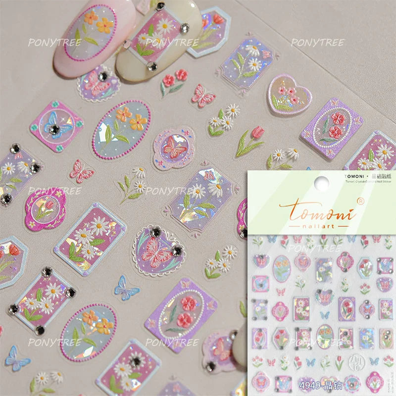 Cat Kitten Rabbit Flower Bouquet Bowknot Vase Bunny Grid Star Blocks Round Warm Sun Decoration Nail Art Stickers Manicure Decals (ONLINE ORDER ONLY)