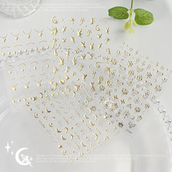 4pcs/Set Elf/Fairy Jelly Gold Nail Art Sticker Sun/Moon/Star Geometric Embossed Reliefs Self Adhesive Nail Decal Manicure Design (Online Order Only)