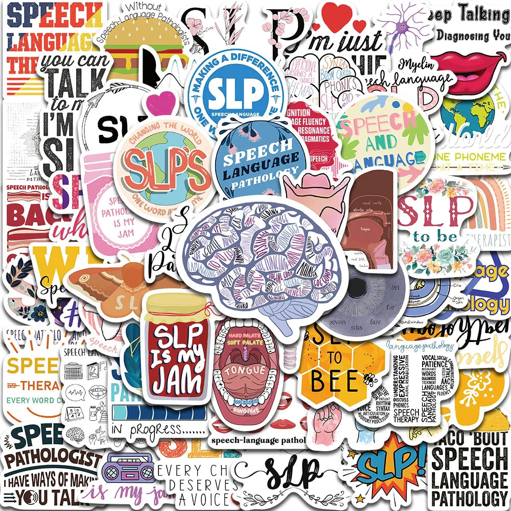 56PCS Speech Language Pathology Autism Stickers for Laptop, Car, Fridge, Snowboard (ONLINE ORDER ONLY)