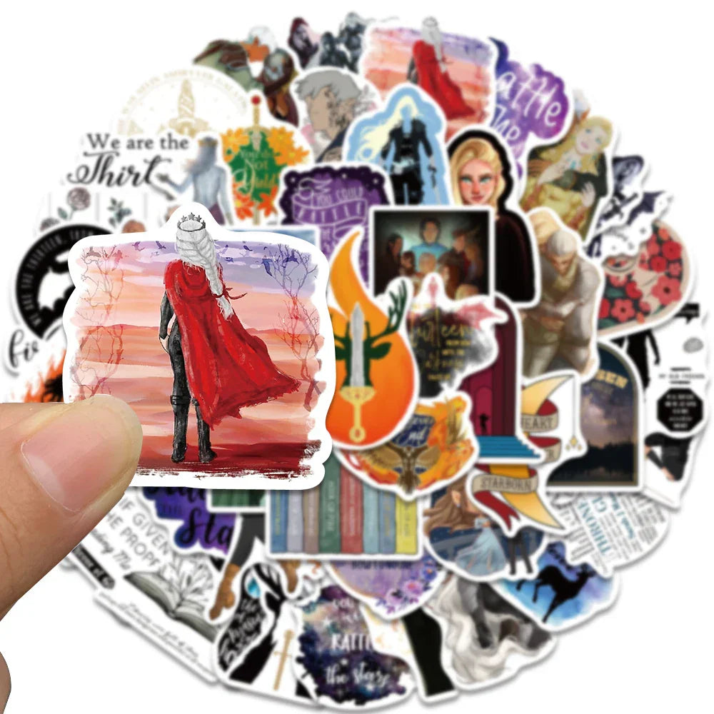 50pcs Aesthetic Retro Cartoon Throne Of Glass Novel Stickers Water Bottle Sticker Luggage Laptop Guitar Waterproof Vinyl Decals (ONLINE ORDER ONLY)