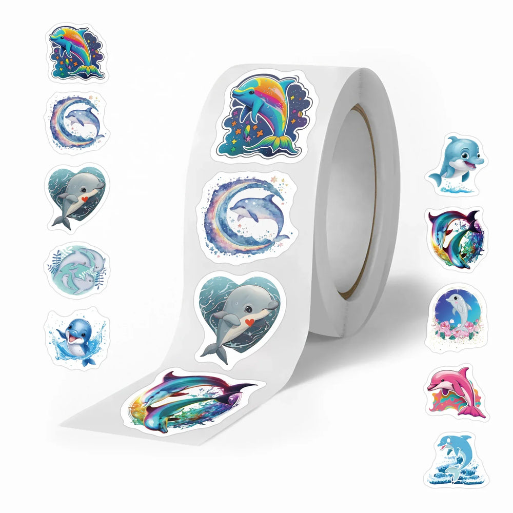 100-500pcs Cute Dolphin Stickers Reward Stickers Kids Toys DIY Scrapbook Party Gift Decoration Label Stationery Sticker (Online Order Only)