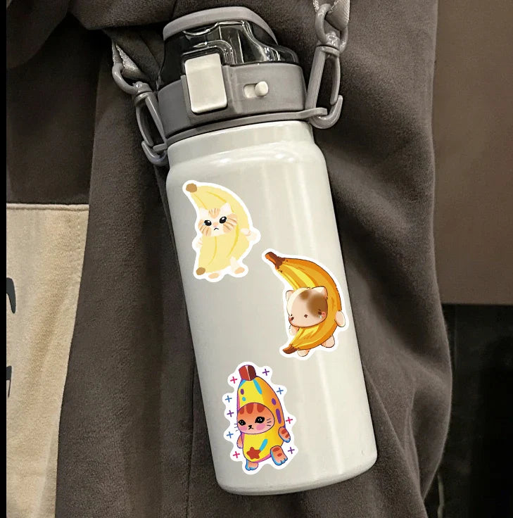 50Pcs  Banana Cat Cartoon Kawaii Sticker DIY Scrapbook Laptop Stationary Guitar Suitcase Sticker Cute Animal Decals Kids Toys﻿ (Online Order Only)