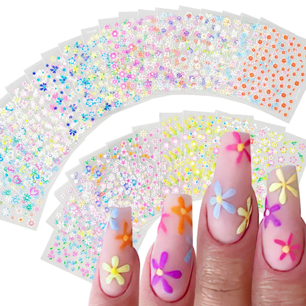 30 Sheets Cherry Blossom Nail Art Stickers White Flower Self-Adhesive Nail Decals with Assorted Floral Patterns for Manicuring * (Online Order Only)
