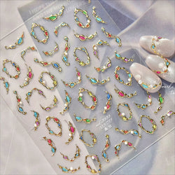 French Lines Gemstone Necklace Gilding Light Luxury Pearl Self Adhesive Nail Art Decorations Stickers Manicure Decals Wholesale (ONLINE ORDER ONLY)