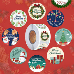 100-500pcs Round Adhesive Christmas Stickers Merry Christmas Labels Sticker Small Business Gift Package Box Stickers Decor (ONLINE ORDER ONLY)