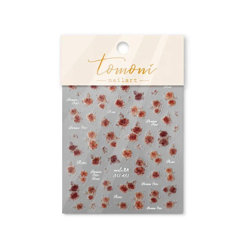 Gradient Halo Dyeing Dark Red Rose Flower Rhinestone Lace Bow Heart 3D Self Adhesive Nail Art Decoration Sticker Manicure Decals (ONLINE ORDER ONLY)