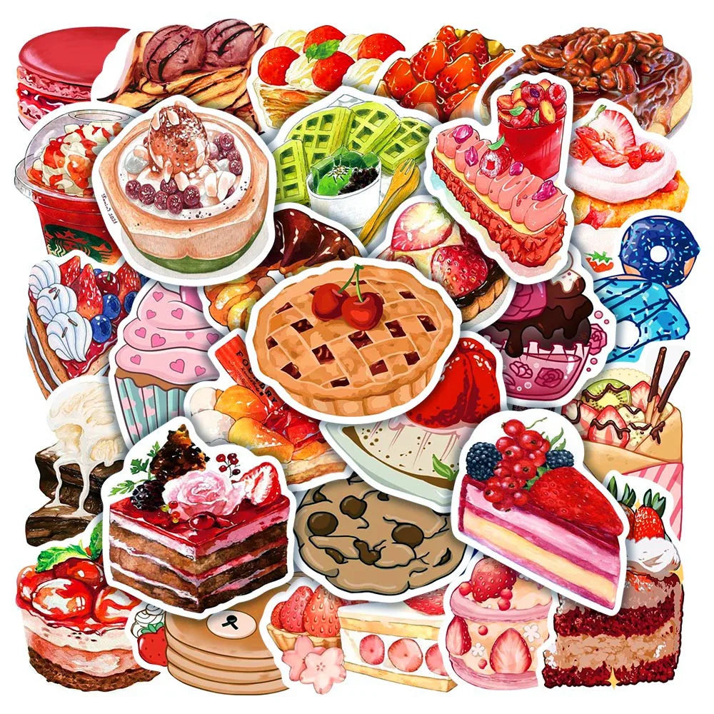 50pcs Dessert Graffiti Stickers for Helmet, Wall, DIY with Storage Box (Online Order Only)