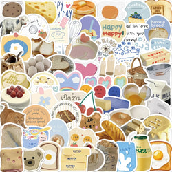 Cute Cartoon Food Stickers Kawaii Decals for Notebook, Fridge, Phone, Suitcase - Waterproof Kids Toy (10/30/63pcs) (ONLINE ORDER ONLY)