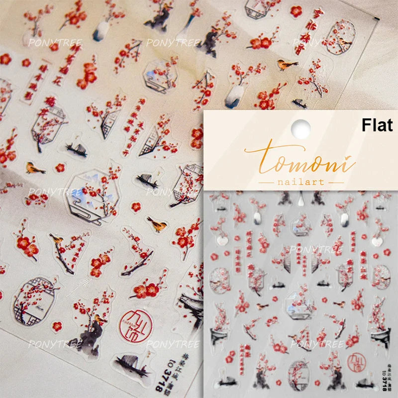Peony Paeonia Lactiflora Rich Glory Flower Butterfly Ancient Fan Tassels Caved Window Adhesive Nail Art Sticker Manicure Decals (ONLINE ORDER ONLY)