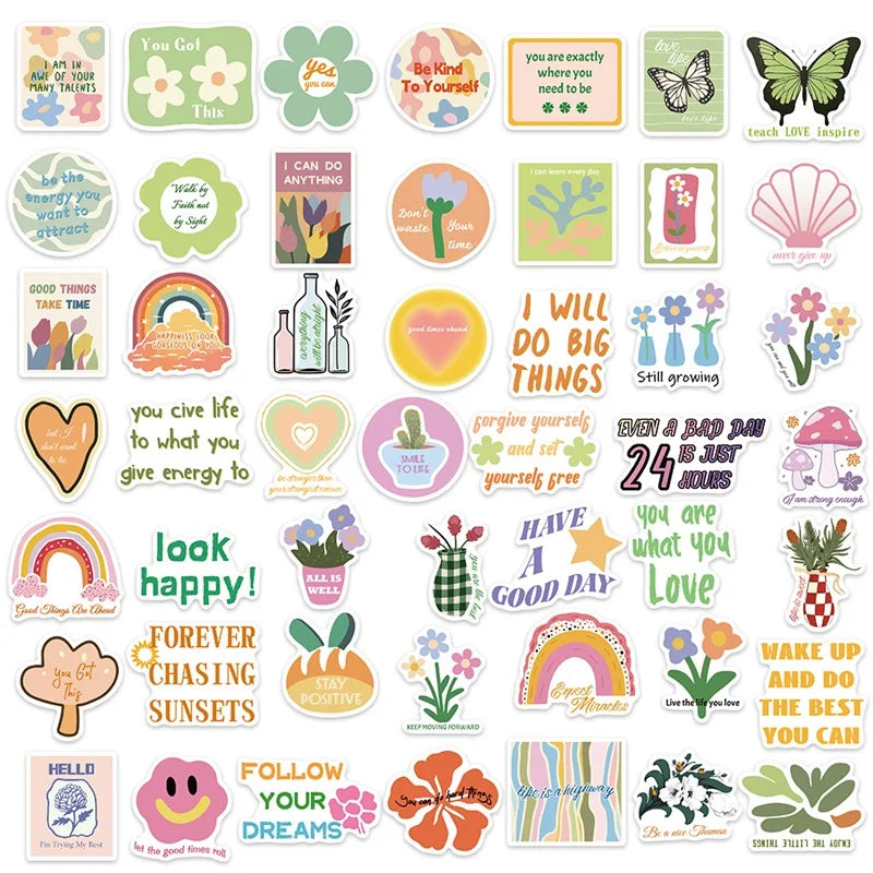 10/30/50PCS Inspiring Pink Green Children's PVC Sticker Aesthetic Decoration Scrapbooking Stationery School Supplies for Kids (ONLINE ORDER ONLY)