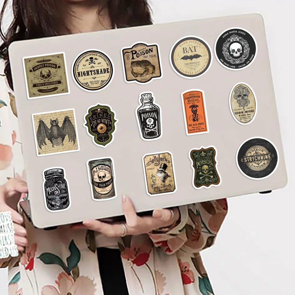 50pcs Retro Thriller Potion Stickers For Phone Case Helmet Scrapbook Skateboard Art Aesthetic Trendy Waterproof Sticker Decals (ONLINE ORDER ONLY)
