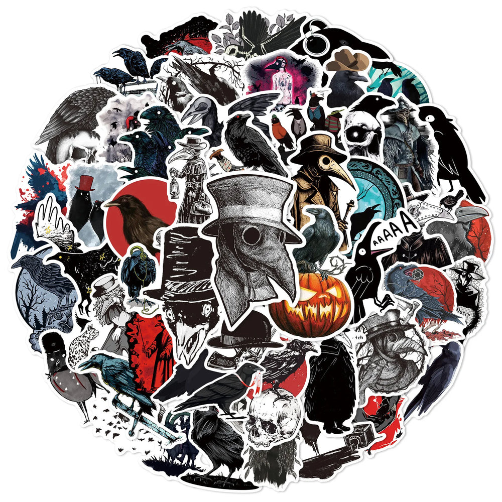 10/30/50PCS Cool Gothic Style Horror Crow Stickers DIY Travel Luggage Guitar Laptop Waterproof Skull Bomb Decals Sticker Toy (ONLINE ORDER ONLY)