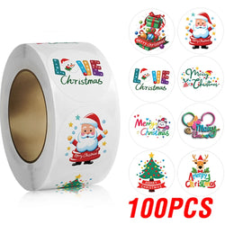 100-500pcs Cartoon Christmas Sticker Santa Claus Tree Paper Label New Year Christmas Snowman Stationery Stickers For Kids Gift (Online Order Only)