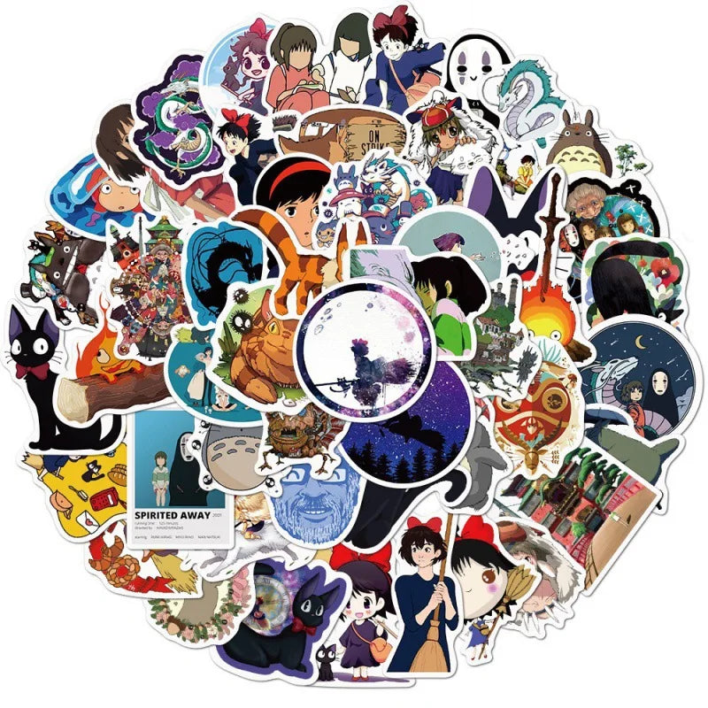 50PCS Miyazaki Hayao Japan Anime Cartoon Spirited Away Sticker Notebook Waterproof Stickers Decoration Supplies (Online Order Only)