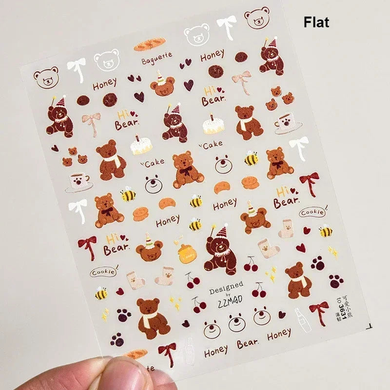 Bowknot Dog puppy Christmas Hat Strawberry Cake Food Coffee Cherry Love Heart Adhesive Nail Art Sticker Reliefs Manicure Decals (Online Order Only)