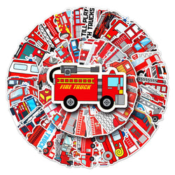50Pcs Fire Truck Cartoon Waterproof Vinyl Stickers for Skateboard Snowboard (Online Order Only)