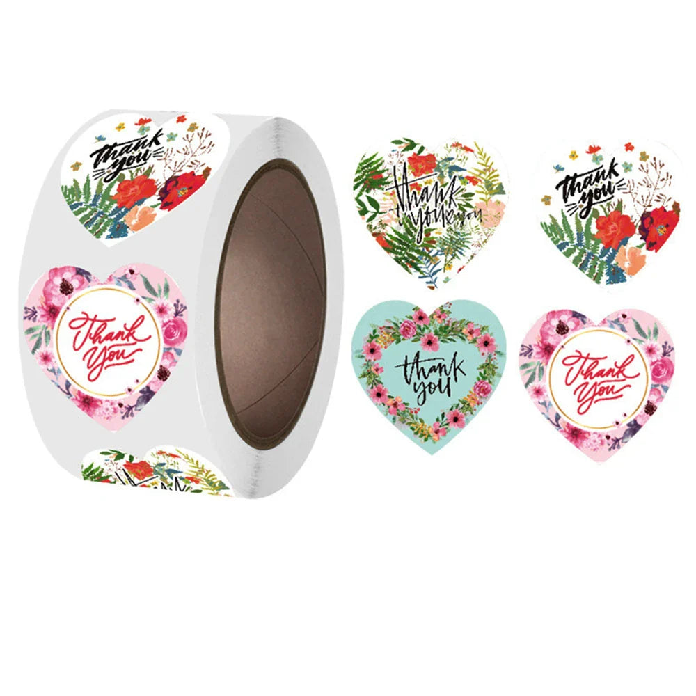 500pcs/roll Heart Stickers Thank You Stickers For Business Merci Packaging Stickers Rolling Love For Packaging Decoration (ONLINE ORDER ONLY)