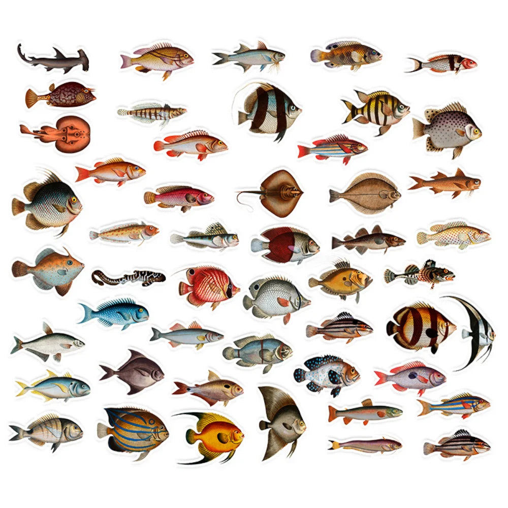 10/50Pcs Sea Fishes Animal Stickers Ocean World Plants Coral Jellyfish Cute Cartoon Waterproof Sticker Kids DIY Scrapbook Decals (ONLINE ORDER ONLY)
