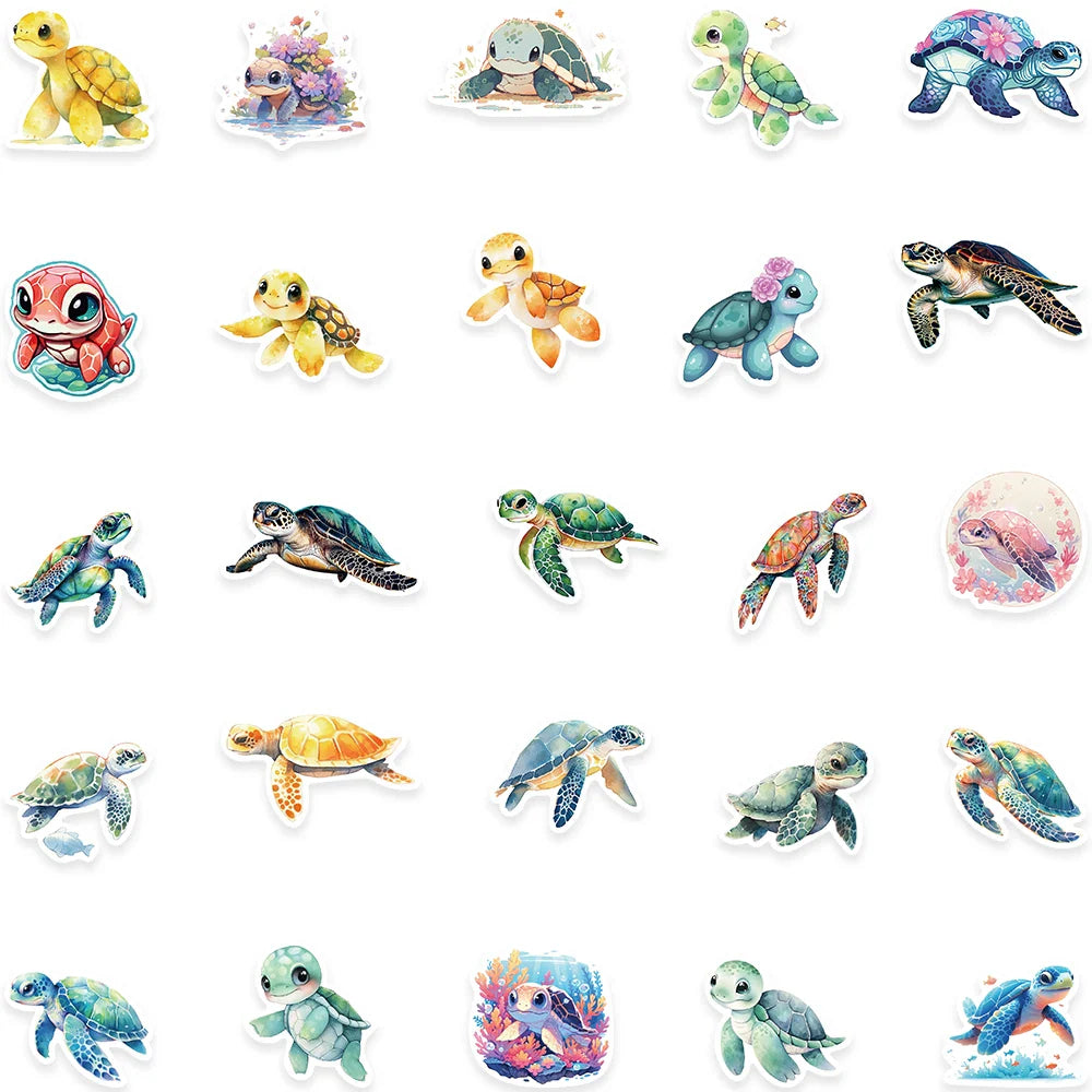 50pcs Cute Cartoon Sea Turtle Animal Stickers Pack Waterproof Graffiti For Laptop Water Bottle Guitar Luggage Vinyl Decals (ONLINE ORDER ONLY)