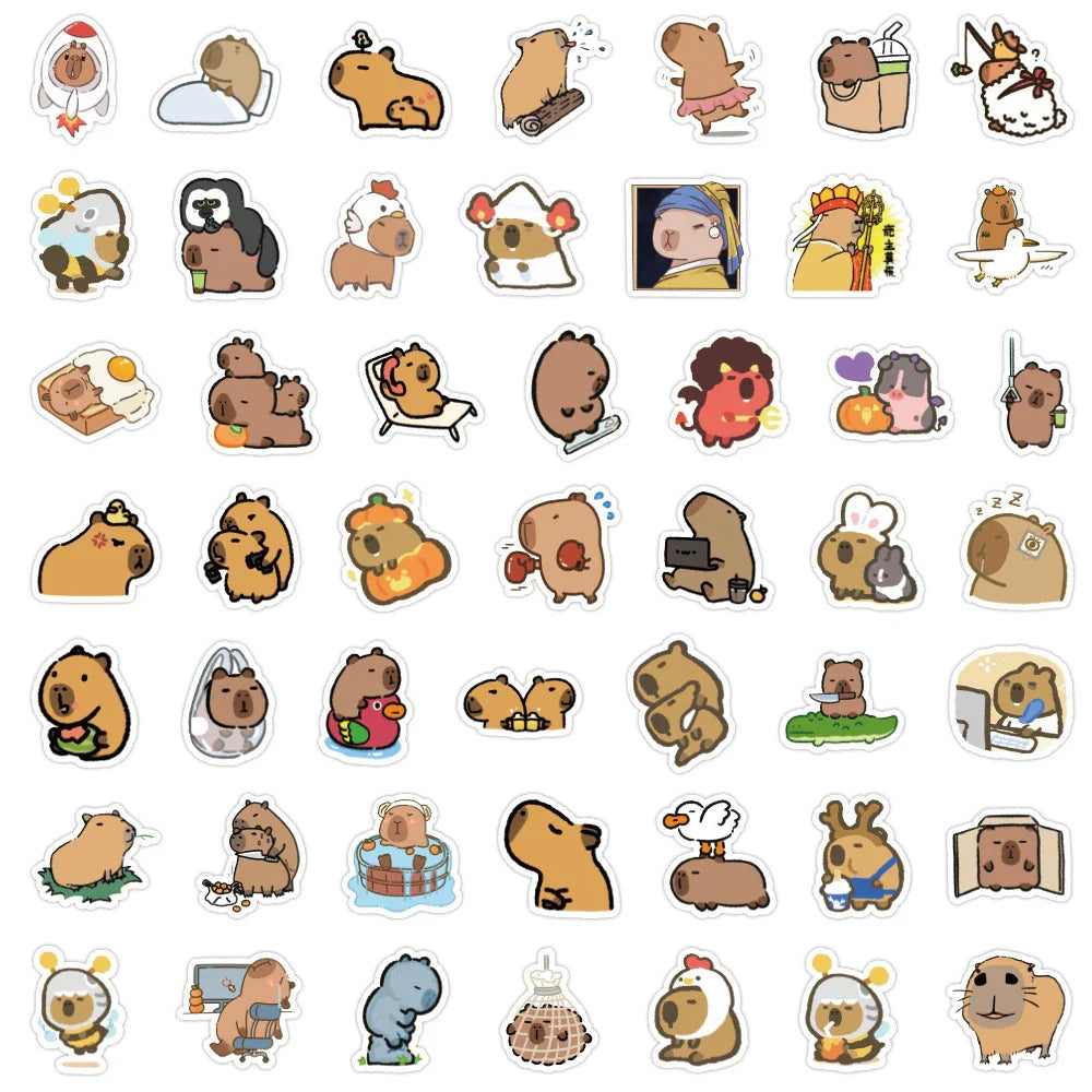 10/30/50/100pcs Kawaii Animal Capybara Graffiti Stickers Notebook Laptop Phone Suitcase Diary Waterproof Sticker for Kids Toys (ONLINE ORDER ONLY)