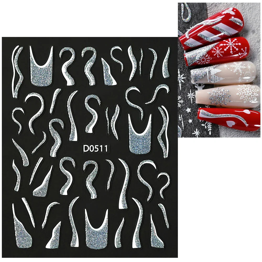 1pc Christmas Nail Sticker 3D Gold Glitter Snowflake Elk Penguin Bells Design Adhesive Nail Slider Decals Winter Manicure Decor* (Online Order Only)
