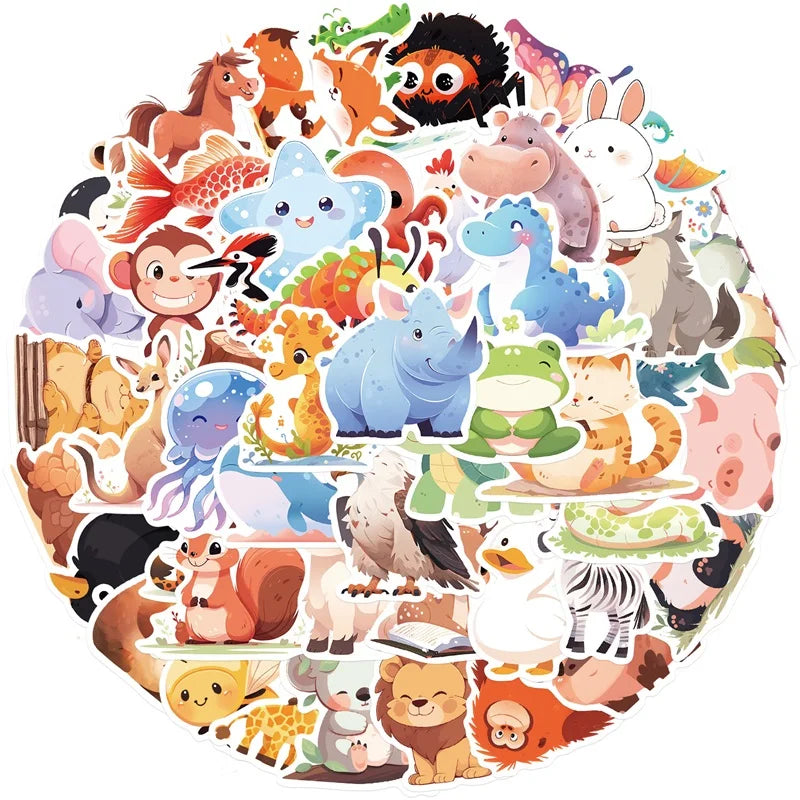 10/30/50PCS Cartoon Smile Animal PVC Sticker Aesthetic Decoration Scrapbooking Korean Stationery School Supplies for Kids (ONLINE ORDER ONLY)