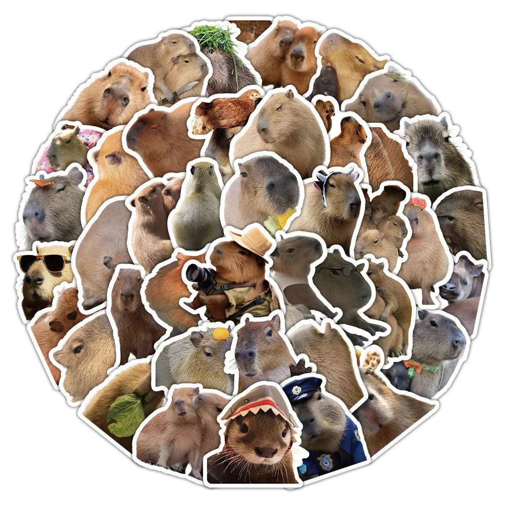 10/30/60PCS Cute Capybara Stickers Cartoon Toys Kids DIY Fridge Notebook Bike Laptop Notebook Car PVC Waterproof Graffiti Decals (Online Order Only)
