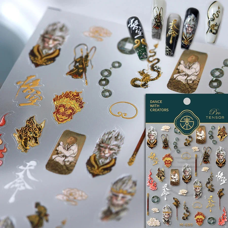Hot Stamping Colourful Sunflower Starry Night Impressionism Embossment Adhesive Nail Art Sticker Shiny Rhinestone Manicure Decal (Online Order Only)