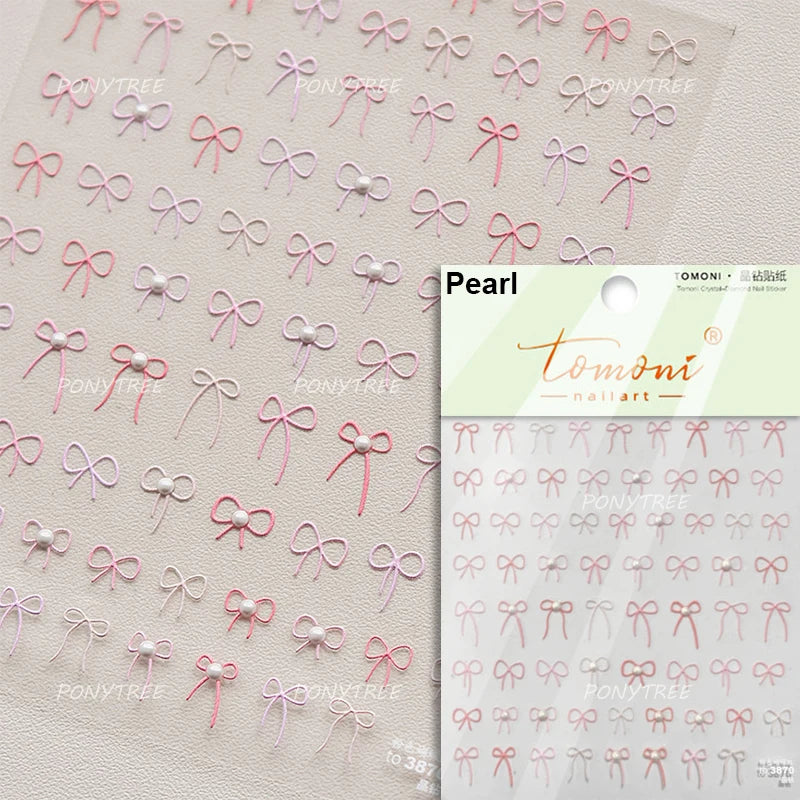 White Black Pink Bowknot Lace Star Pearl Tassel Pendant Shiny 5D Embossed Relief Self Adhesive Nail Art Stickers Manicure Decals (ONLINE ORDER ONLY)