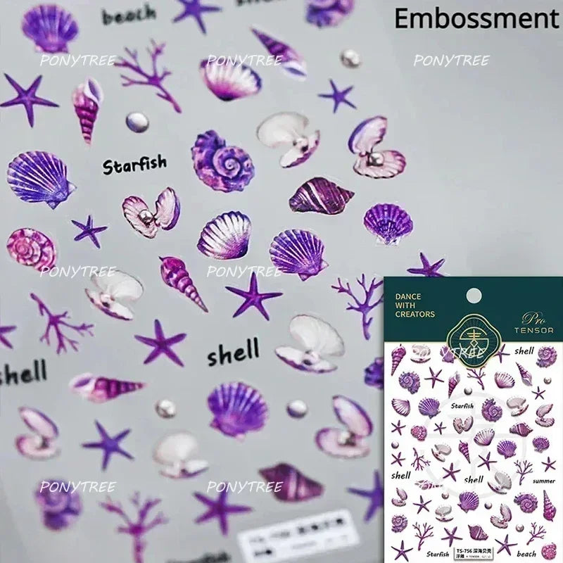 Beach Colourful Conch Dolphin Shell Starfish Jellyfish Star Summer Sea Wave Vacation Mode Water Bubble Nail Art Stickers Decals (Online Order Only)