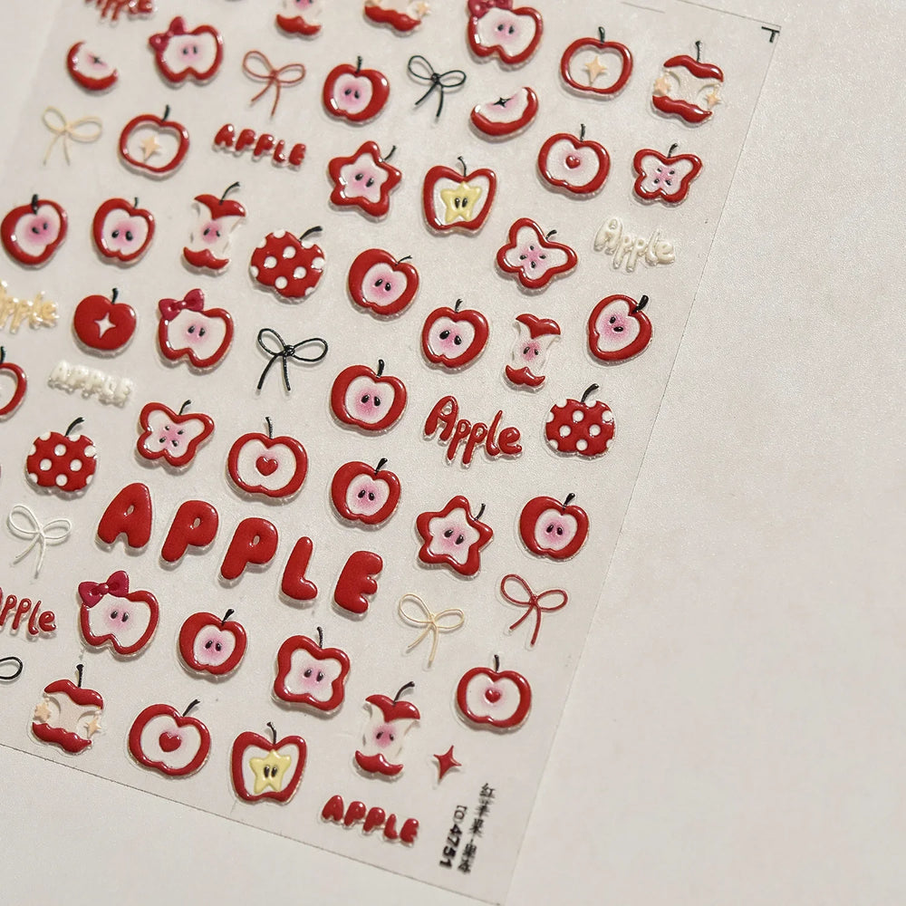 Shiny Attractive Apple Core Peel Cute Fruits Bowknot Tie Star Self Adhesive Nail Art Stickers Charming Rhinestone Manicure Decal (ONLINE ORDER ONLY)