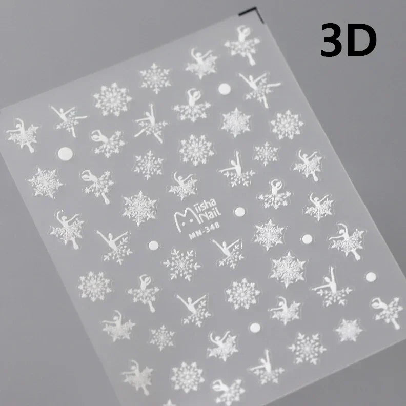 Bronzing Jelly Laser Snowflake Christmas Hot 5D Soft Embossed Relief Self Adhesive Nail Art Decoration Sticker 3D Manicure Decal (ONLINE ORDER ONLY)